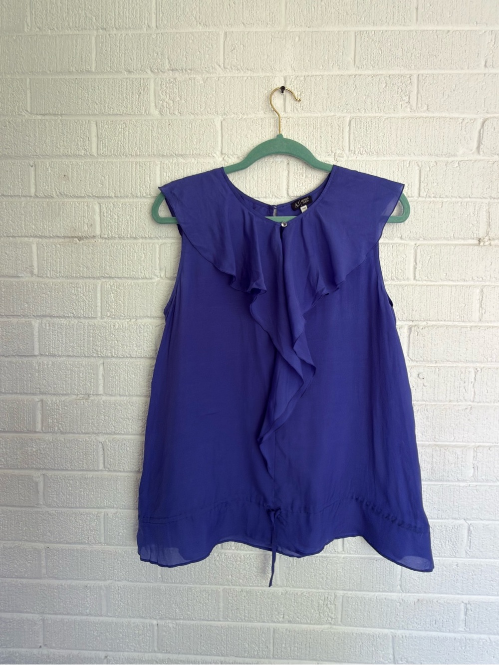 Armani Jeans Blue-ish Purple Ruffle Front Sleeveless Blouse Y2K